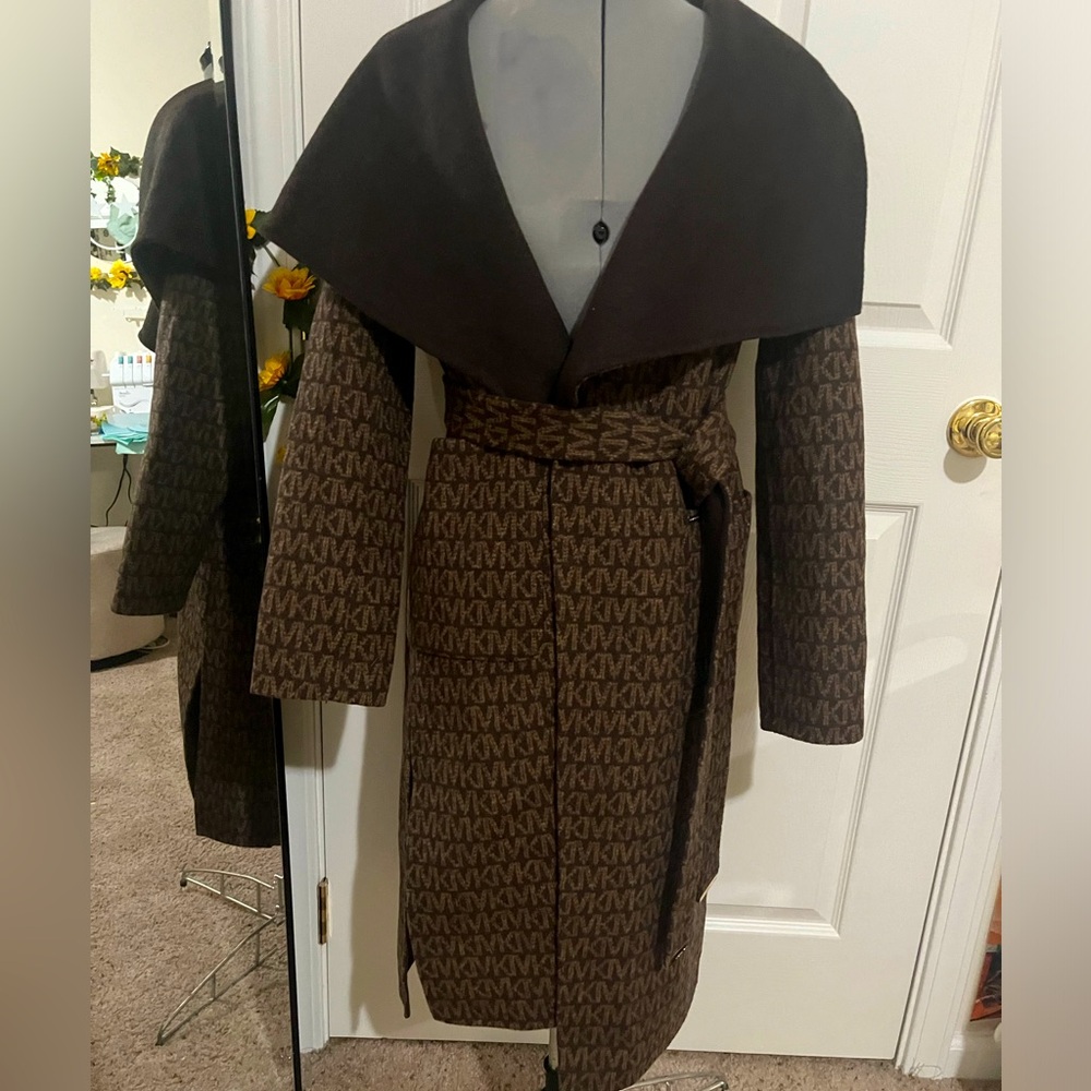 Michael Kors Women's Monogram Belted Coat - Size Medium